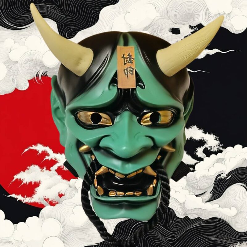 Masque Japonais Diable Vert Et Noir