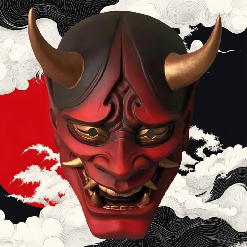 Masque Japonais Hannya Rouge Et Doré