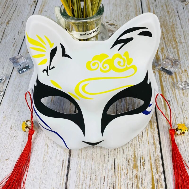 Masque Japonais Kitsune Jaune Noir Et Blanc