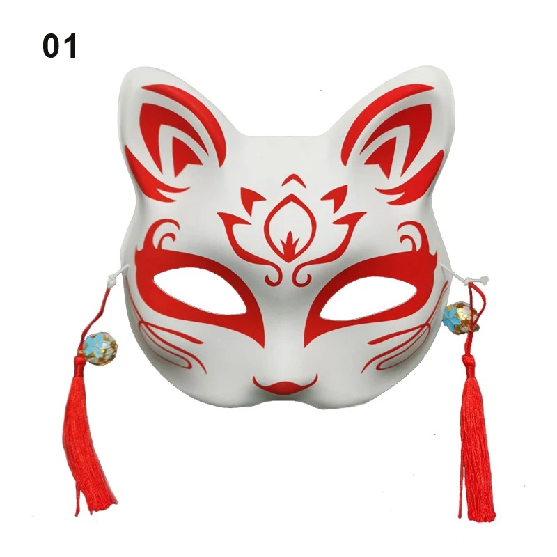Masque Japonais Kitsune Lotus Rouge