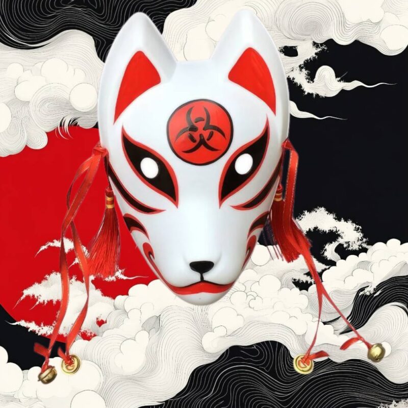 Masque Japonais Kitsune Regard Malicieux Rouge Et Blanc