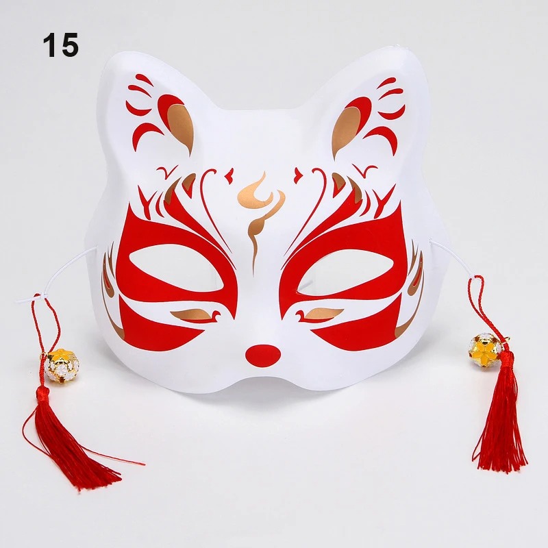 Masque Japonais Kitsune Rouge Blanc Et Doré