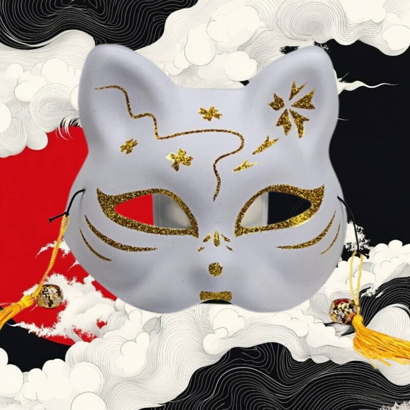 Masque Japonais Kitsune Touches Dorés