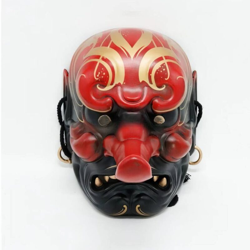 Masque Japonais Tengu Noir Rouge Et Doré