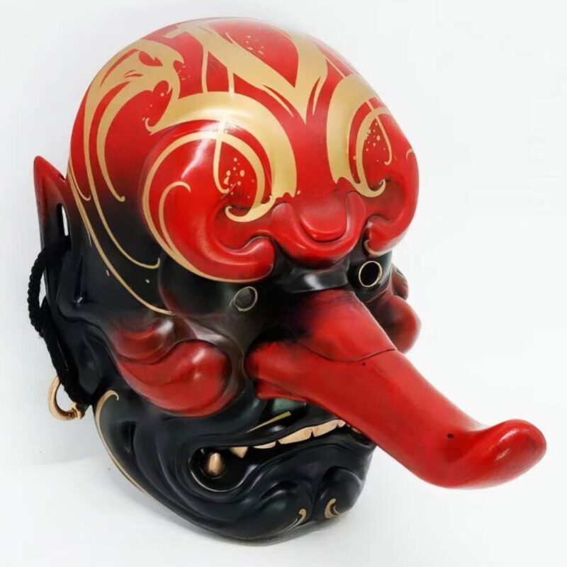 Masque Japonais Tengu Noir Rouge Et Doré