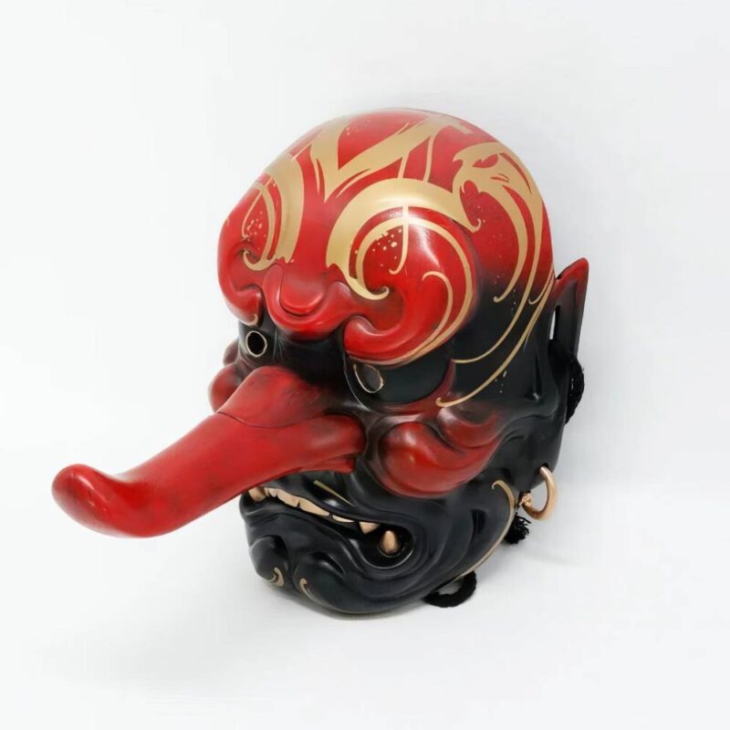 Masque Japonais Tengu Noir Rouge Et Doré