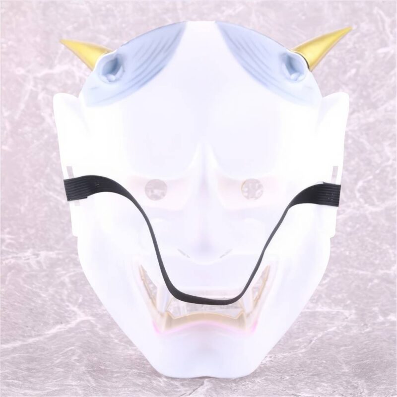 Masque Japonais Oni Effrayant Noir Doré Et Blanc