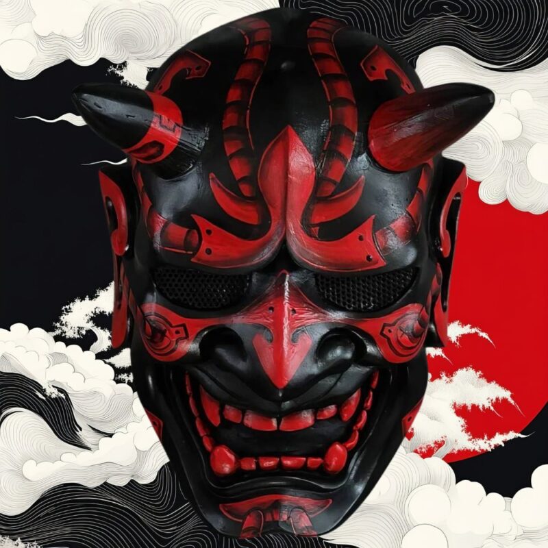 Masque Japonais Yokai Rouge Et Noir